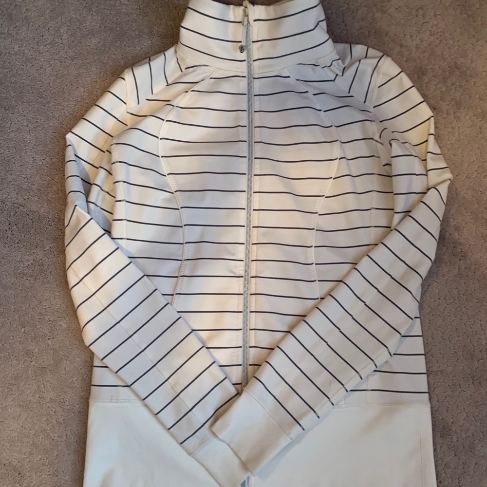 lululemon athletica White Zip-Up Jacket with Black Stripes Size 10
